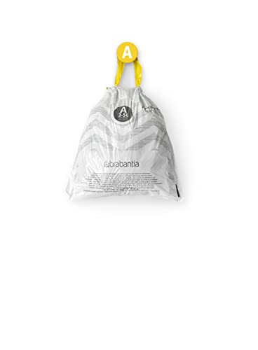 Brabantia PerfectFit Bin Liners (Size A/3 Litre) Thick Plastic Trash Bags with Tie Tape Drawstring Handles (40 Bags), White - Code a,137600