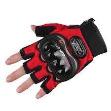 Image of Leosportz Riding Gloves for Men Bike Riders - Special Tactical Gloves with Rubber Knuckle Punch | Non-Slip Half Finger with Firm Padding Motorcycle Gloves (M, Red)