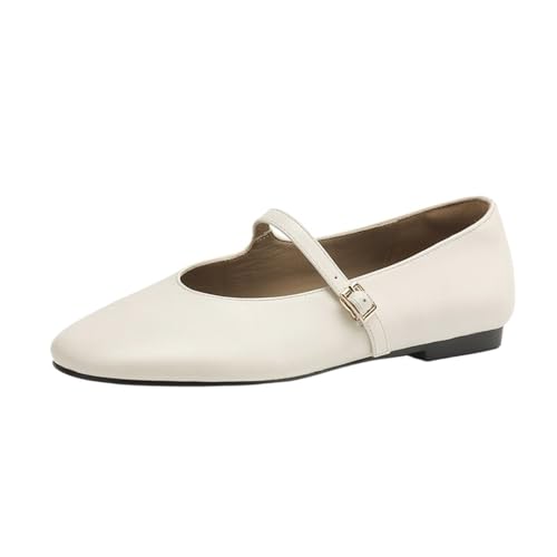 Women's Mary Jane Shoes Female Shallow Ballet Shoes for Women Versatile Chic(White,5)