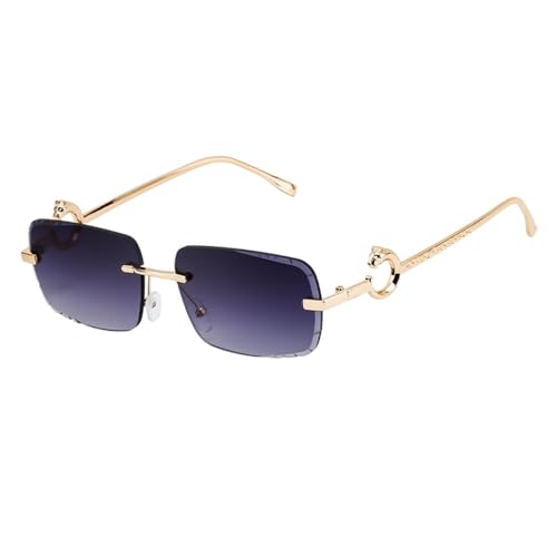 Lunettes de soleil rectangulaires vintage sans bords en métal pour homme et femme