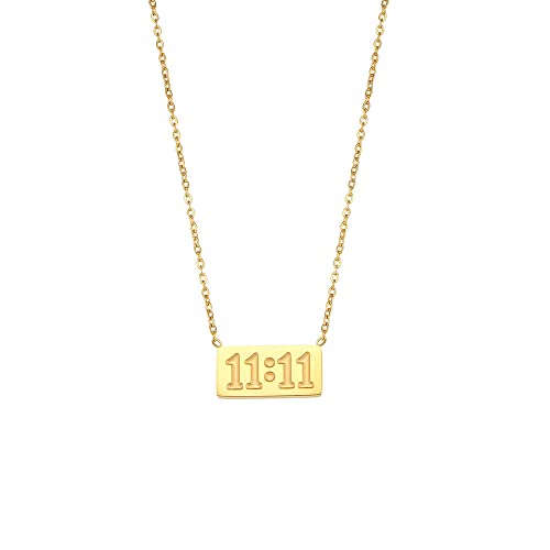 HIJONES Womens Stainless Steel 11 11 Angel Number Necklace Dainty Bar Pendant Necklace Choker Chain Numerology Jewelry Gold