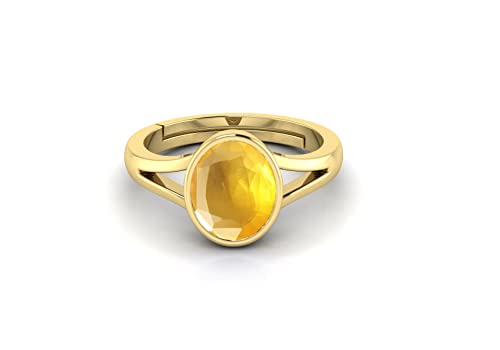 TODANI JEMS 3.25 To 15.25 Ratti Yellow Sapphire Stone Original Certified Pukhraj Gemstone Gold Plated Anguthi | Adjustable Ring With Lab Certificate for Men and Women