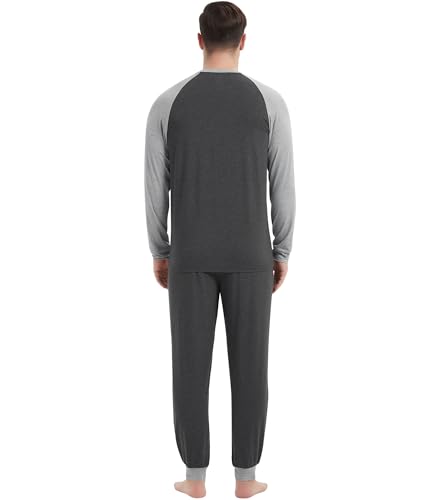 Image of NACHILA Mens Pajamas Set Long Sleeve Henley Sleepwear Top Soft Jogger Pants Pajamas Cool Pjs Set,Viscose Made from Bamboo