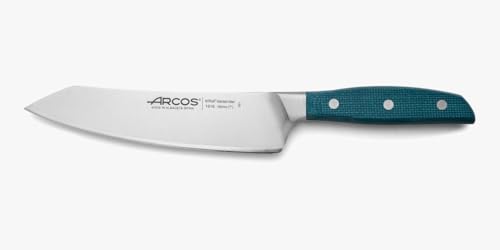 Arcos Cuchillo Santoku Acero Inoxidable Forjado con Balanceo, Mango Micarta y BorSeda Especial y Hoja Plateada 190 mm. Impresiona yorprencon Cada Corte. Serie Brooklyn. Color Azul.
