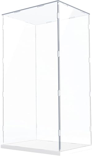 Duvinin フィギュアケース 大型 横長 UVカット LEDライト付き ディスプレイケース アクリルケース コレクションケース 展示ケース 組み立て式 Labubu適用ケース 透明 前扉 (幅35×奥行30×高さ60cm,台座白)