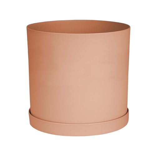 Bloem Mathers Round Planter with Saucer Tray: 12' - Terra Cotta - Modern Design, Durable Plastic Pot, Removable Saucer, for Indoor & Outdoor Use, Gardening, 5.8 Gallon Capacity