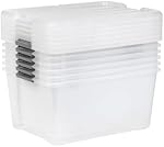 Clear Stackable Storage Bin with Latching Lid 45QT – 42.59L Plastic Storage Containers, Snap Lock Buckles, Semi-Clear Organizer Boxes for Closet, Garage, Basement & Home Organization (6 Pack)
