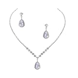 OSALADI Conjunto de Joyas para Mujer Collar y Pendientes de Gemas de Imitación en Forma de Lágrima, Aleación Plateada, Accesorios para Fiestas y Bodas, Obsequio Elegante para Damas