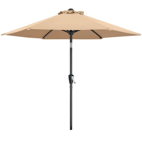 MasterCanopy 230 cm Sonnenschirm neigungsverstellbar, mit 6 Rippen und Kurbel, für Patio, Garten, Terrasse, Markt, Khaki