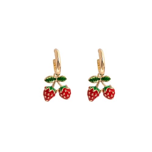 Exquisite Strawberry Dangle Earrings for Women Cute Small Fruit Earrings Stud Metal Strawberry Jewelry for Party Vacation (M)