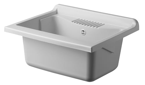 Negrari Vasca ad appoggio in resina PP per Lavatoio, Resistente all'umidità, Resistente agli acidi di uso comune, Kit di scarico incluso, Interno e Esterno, L60 x P50 x H30 cm, Bianco