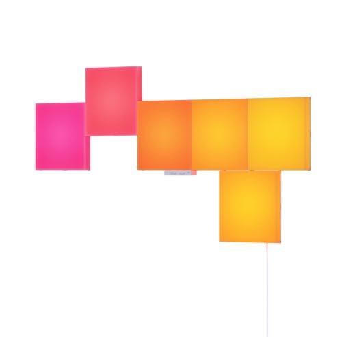 Blocks - Set di 10 pannelli luminosi da parete RGBW che cambiano colore, pannello forato e ripiano con luce LED, stile pixel-art, thread e Wi-Fi, app e controllo vocale (funziona con Alexa