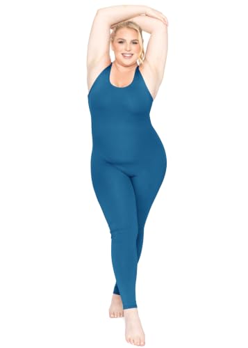Image of STRETCH IS COMFORT Womens Plus Size Tank Unitard Athletic Rompers For Women | 95% cotton 5% spandex, round neckline, sleeveless straps, U-back, seamless front, one piece outfits for women, workout romper