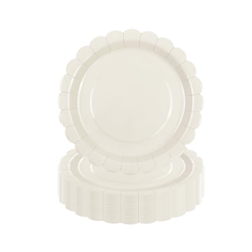 DHAIQC 50 Pcs Ivory Paper Plates 7 inch/18cm, Scalloped Party Plates Disposable Cake Dessert Dinner Plates for Birthday Baby Shower Wedding Party Decorations Supplies (Ivory, 18cm)
