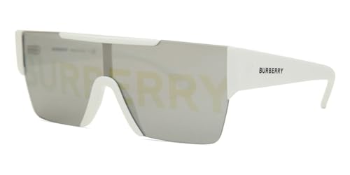 Burberry BE 4291 3007/H White Plastic Rectangle Sunglasses Silver Burberry Logo Lens2
