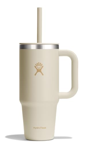 Image of Hydro Flask Travel Tumbler with Handle, Lid and Straw - Insulated Stainless Steel in 24 Oz Coconut Cream