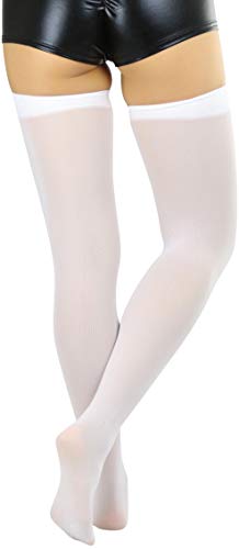 Tobeinstyle Women's Nylon Thigh High Schoolgirl Opaque Stockings - One Size - White #TOP1