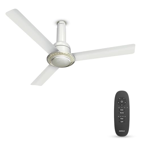 Havells CERA BLDC 1200mm Premium Underlight Ceiling Fan with 100% Pure Copper|Reverse Rotation|Remote Controlled |Watt: 35|Air Flow: 225 cmm|Speed: 350 RPM| 2 Years Manufacturer Warranty (Pearl White)