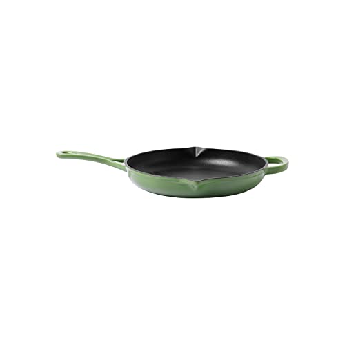 Larder & Vine Enameled Cast Iron Skillet | Nonstick Frying Pan – No Seasoning Required | Ergonomic And Helper Handle, Pour Spouts 10.25 Inch / 27Cm (Okra) #TOP23