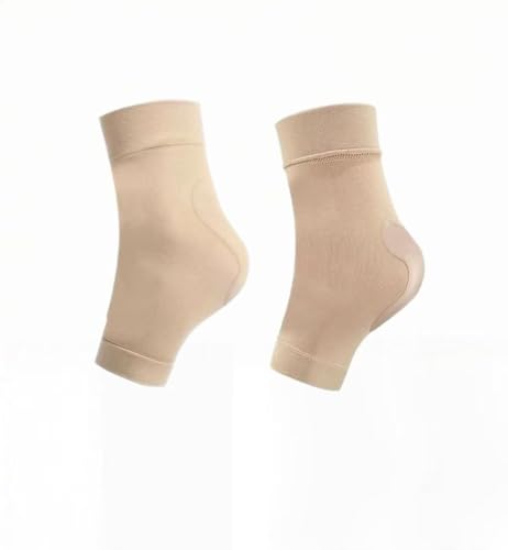 1 Pair Compression Padded Achilles Tendon Heel Protector Socks - Gel Ankle Support for Haglund's Deformity,Tendonitis,Bursitis and Dry Cracked Heels（Beige）
