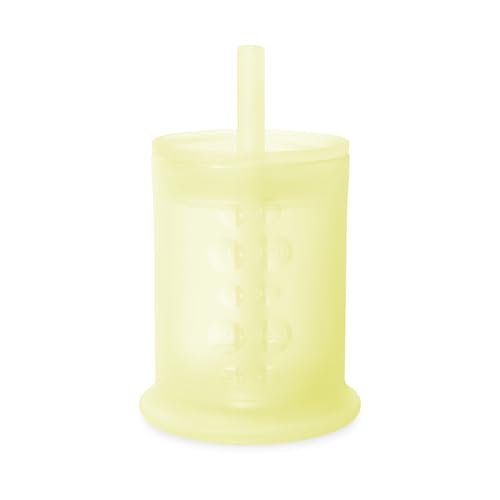 Image of Olababy Silicone Training Cup with Straw Lid | Babies Water Drinking Cup | 6+ Mo Infant To 12-18 Months Toddler | Sippy Cup For Kids & Smoothie Cup | Baby Led Weaning (Lemon, 5 oz)