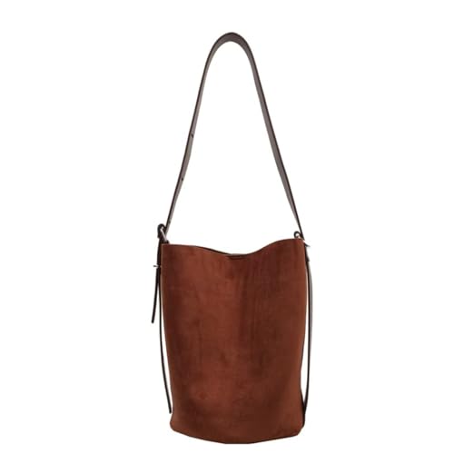 Image of Women Suede Bucket Shoulder Bag Fashion Vegan Leather Slouchy Hobo Bag Office Tote Handbag Crossbody Designer Purse