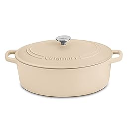 Cuisinart Chef's Classic Enameled Cast Iron Dutch Oven with Lid, Porcelain Enameled Interior, Oven Safe, Induction Compatible, 7-Quart, Oval, Tan