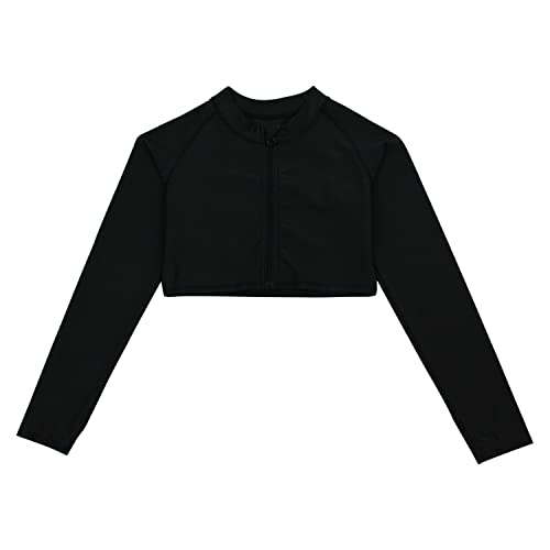 Image of SwimZip Girls' Long Sleeve Zipper Crop Top Rash Guard UPF 50+ Sun Protection