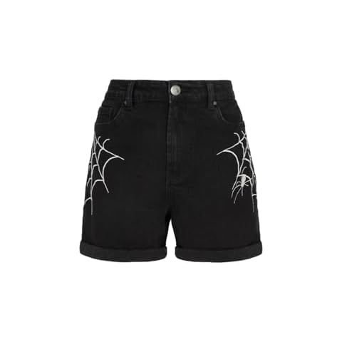 Hell Bunny Black Denim Shorts with Spider Web Cover