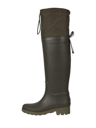 Tommy Hilfiger Damen Gummistiefel TH Overknee Rainboot Khaki dunkelgrün...
