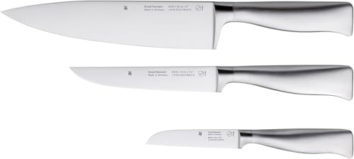 WMF Grand Gourmet Messerset 3teilig Made in Germany, 3 Messer geschmiedet & Grand Gourmet Brotmesser Wellenschliff 32 cm, Made in Germany, Brötchenmesser, Messer geschmiedet, Klinge 19 cm