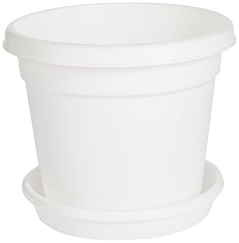 Cosmoplast Plastic Round Flowerpot 10 With Tray White 10 Inches