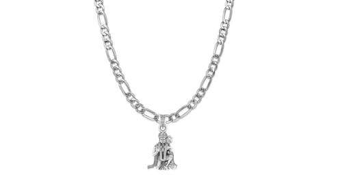 Pendentif Hanuman en argent pur avec chaîne Figaro pour homme et femme élégant