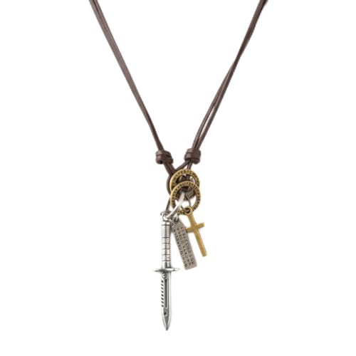 Image of THE MEN THING KNIGHT SILVER SWORD - 2.5-Inch Pure Stainless Steel Pendant with Adjustable Leather Rope for Men & Boys