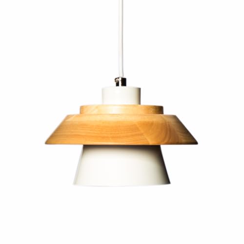 Plafonnier E27 de style campagnard éclairage orienté bois et métal blanc ajustable