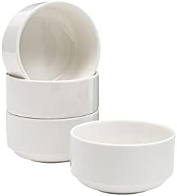 Vikko Moderno juego de 4 cuencos de sopa de porcelana blanca, apilables de 9.5 onzas, elegante, estilo restaurante, apto para microondas y