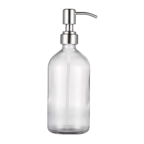Alipis Dispenser Lotion in Vetro Ricaricabile con Pompa in Acciaio Bottiglia Trasparente per Shampoo Gel Doccia e Sapone Liquido da Viaggio e Uso Quotidiano