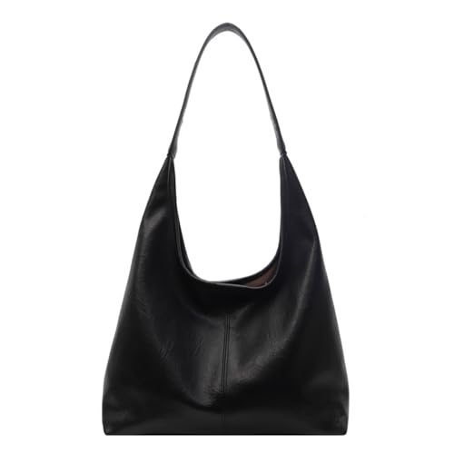 Bolsa Hobo feminina - Bolsa de couro vegano, bolsa de ombro e bolsa feminina grande bolsa de ombro macia, Preto