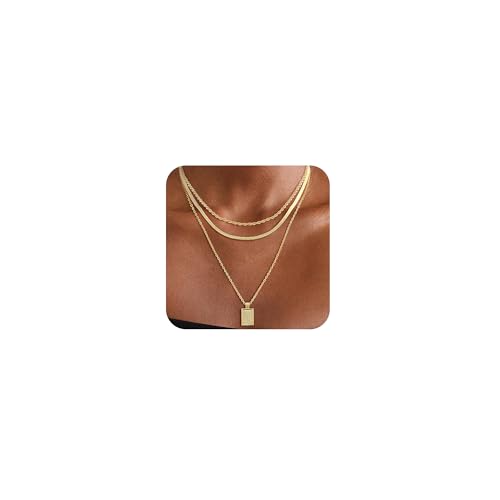 Layered Gold Silver Necklaces for Women, Stackable Dainty 14K Real Gold Plated Silver Chain Necklace Trendy Circle Paperclip Chain Pendant Choker Necklaces Gold Jewelry Set Gifts