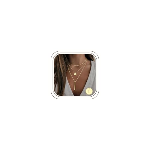 Vjoypro Necklaces for Women Trendy, 14K-Gold-Plated Initial L Letter Layering Y-Necklaces Coin...