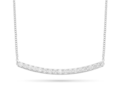 Diamond Delight 1 Carat Real Natural Diamond Curved Bar Pendant Necklace for Women - 14k White Gold Pendant for Her - 18 Inch Chain Necklace - Sleek and Modern Design (H, VS1, 1.00 cttw) Lobster Claw