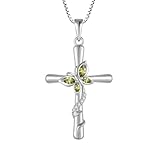 Blaniy Cross Necklace for Women 925 Sterling Silver Butterfly Necklace August Birthstone Necklace Peridot Pendant Jewelry Gifts for Women