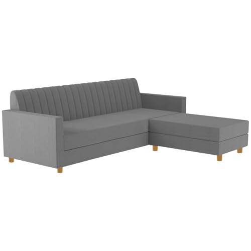 Image of Rosebell 3 + 1 Wooden L Shape Four Seater Sofa Set for Living Room Furniture Set| Velvet Upholstery Sectional Couch & Compact Living Spaces & Office-Grey