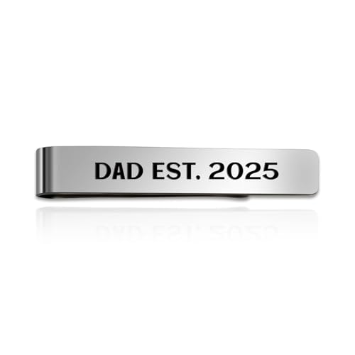 Image of Dad Est 2025 Gifts for New Father To Be Expecting First Time Dad To Be Gifts for New Dads Stainless Steel Tie Clip Pin Pregnancy Announcement for Husband Christmas Gift Birthday Valentines Day Gift