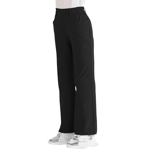 Image of Girls Flare Dress Pants, Bootcut School Uniform Slacks Size 6-15 Years | Half Elastic Waistband, Mock Fly, Belt Loops and Side Pockets for School Uniforms and Everyday Wear