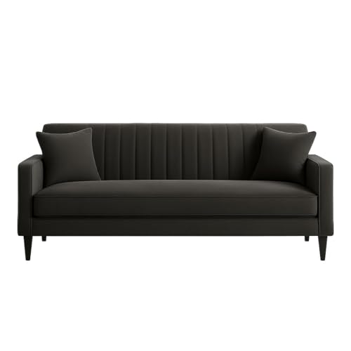 Image of FURNY Premium Rovino 3 Seater Fabric Sofa Set for Living Room (Grey Color) with Velvet Fabric