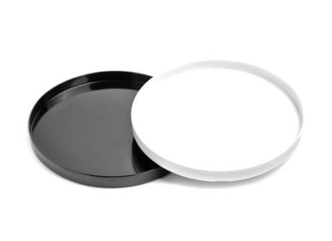 Round Serving Trays Set Black and White Pair of Metal Trays for Centre Table and Home Decor - Set of 2 Trays (8 inches Each)