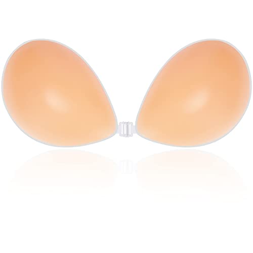Niidor Adhesive Bra Strapless Sticky Invisible Push up Silicone Bra for Backless Dress with Nipple Covers Nude (B Cup)