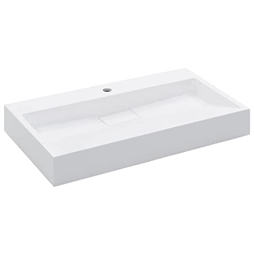 vidaXL Lavabo Resina Mineral/Mármol Baño Servicio Fregadero Pieza Fontanería Bricolaje Instalación Decoración Grifería Sanitario 80x46x11 cm Blanco