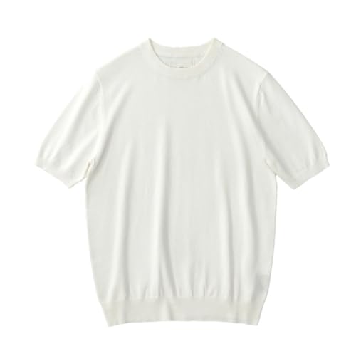 Men's Summer Knitted Short Sleeved Retro Solid Drape Business Casual Round-Neck Pullover